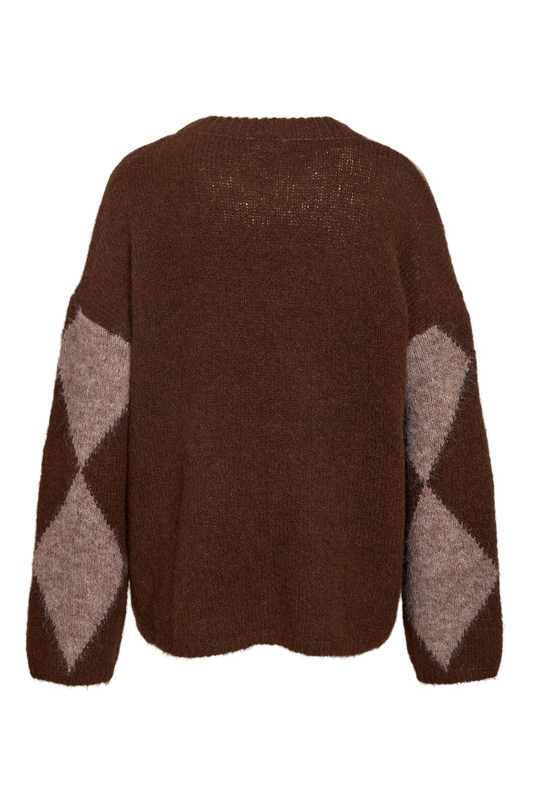 Noisy May - Nmsutton L/S Argyle Oversize Knit Fwd - 4934734 French Roast Beige Melange Argyle