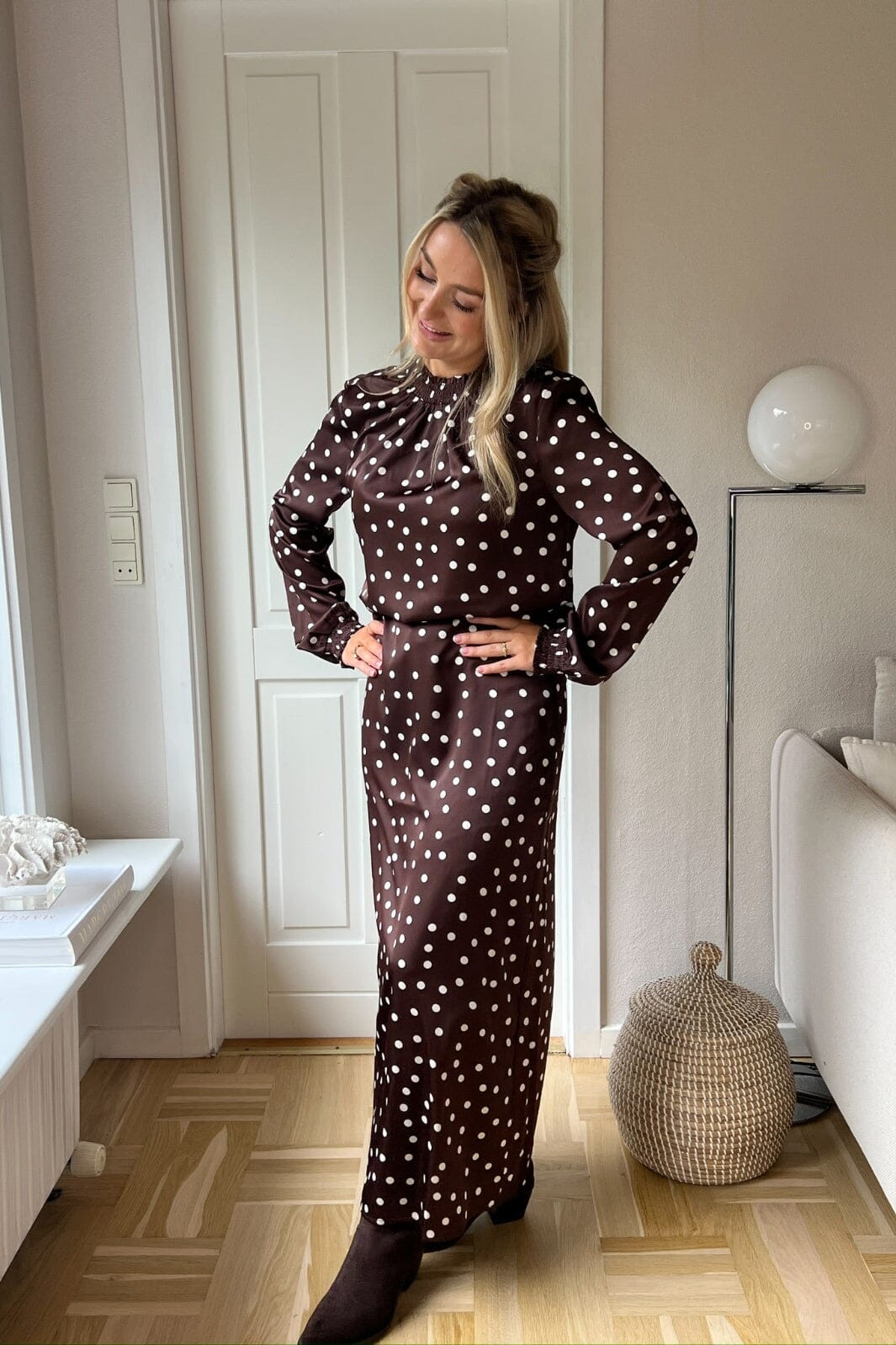 Noisy May x Molly&My - Nmbambi Midi Satin Skirt - 5054595 Chocolate Brown White Polka Nederdele 