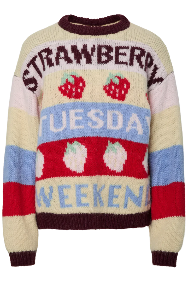 Pieces - Pcbikka Ls O-Neck Knit - 4949295 French Vanilla Multicolor Statements