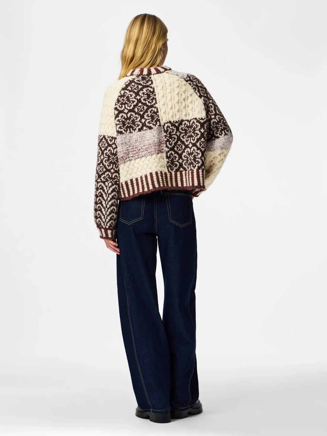 Pieces - Pcfusion Ls O-Neck Colorblock Knit - 5129668 Greige Natural Tones Colorblock