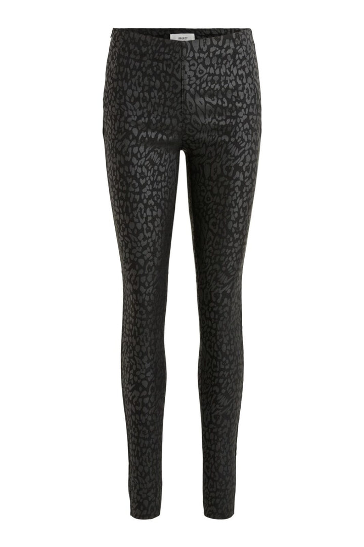 Object - Objbelle Coated Leggings - Black/Animal Bukser 