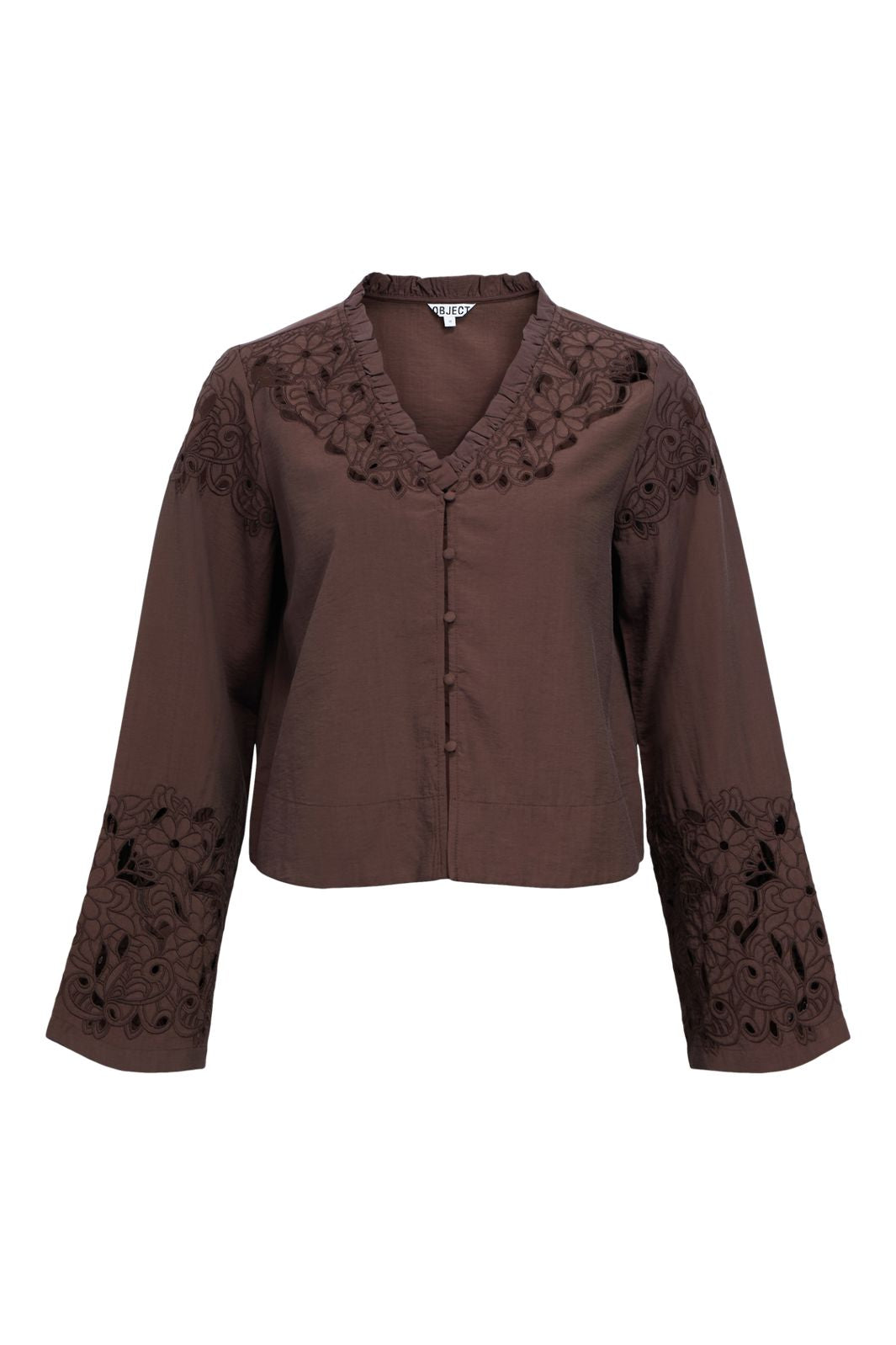 Object - Objisla Yui L/S Re V-Neck Top 143 - 4957193 Seal Brown