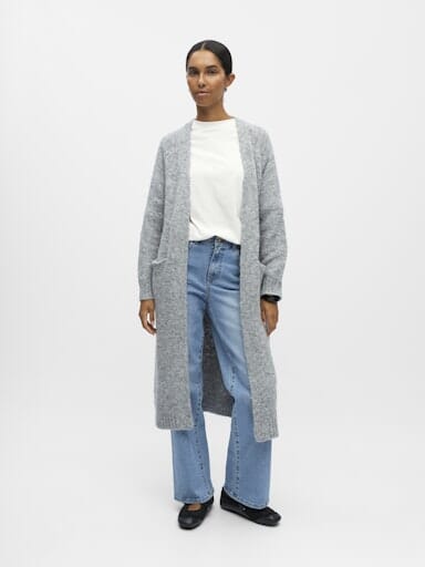 Object - Objmilu Ls Lo Long Knit Cardigan - 4789463 Medium Grey Melange Cardigans 
