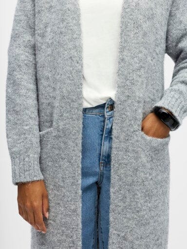 Object - Objmilu Ls Lo Long Knit Cardigan - 4789463 Medium Grey Melange Cardigans 