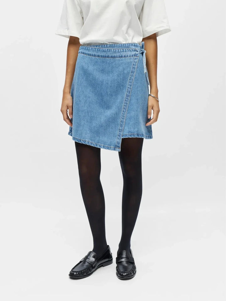 Object - Objrosie Denim Short Wrap Skirt - 4968519 Light Blue Denim Nederdele 