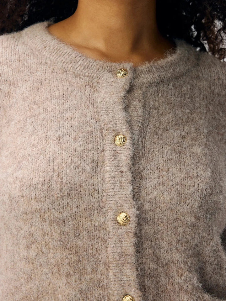 Object - Objsaggia Re L/S Knit Cardigan - 4854325 Humus Melange Cardigans 