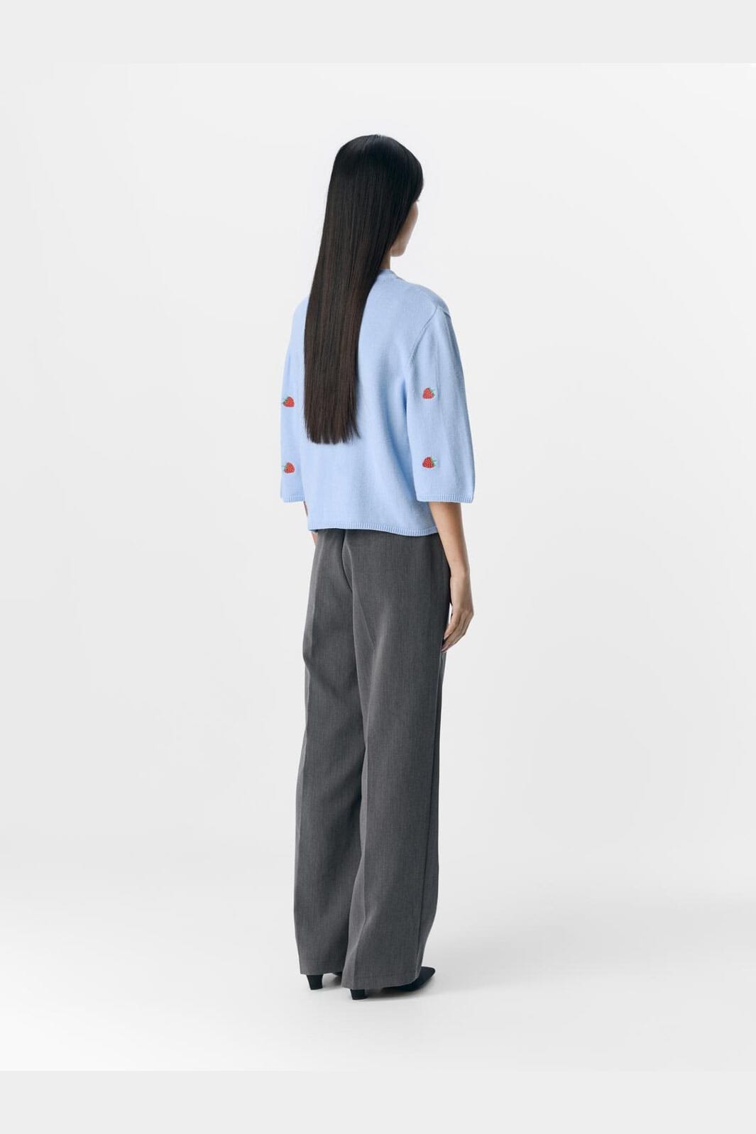 Object - Objthess 3/4 Sleeve Cardigan - 4621041 Serenity Strawberry Embroidery