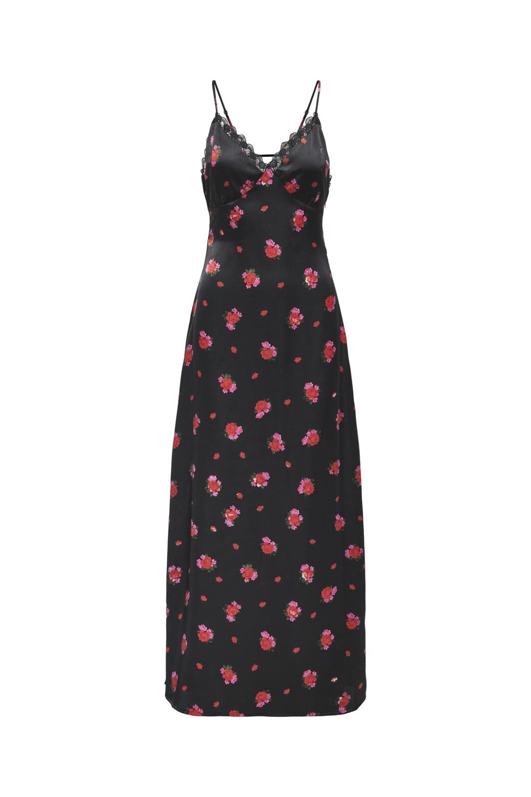 Only - Onl30 Lorelai S/L Long Dress - 4937031 Black Red Flowers
