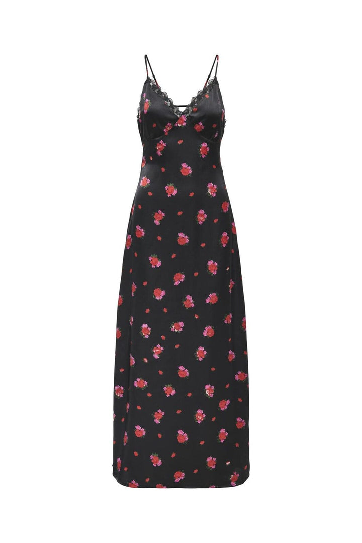Only - Onl30 Lorelai S/L Long Dress - 4937031 Black Red Flowers