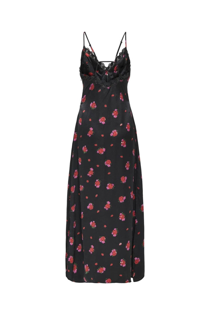 Only - Onl30 Lorelai S/L Long Dress - 4937031 Black Red Flowers
