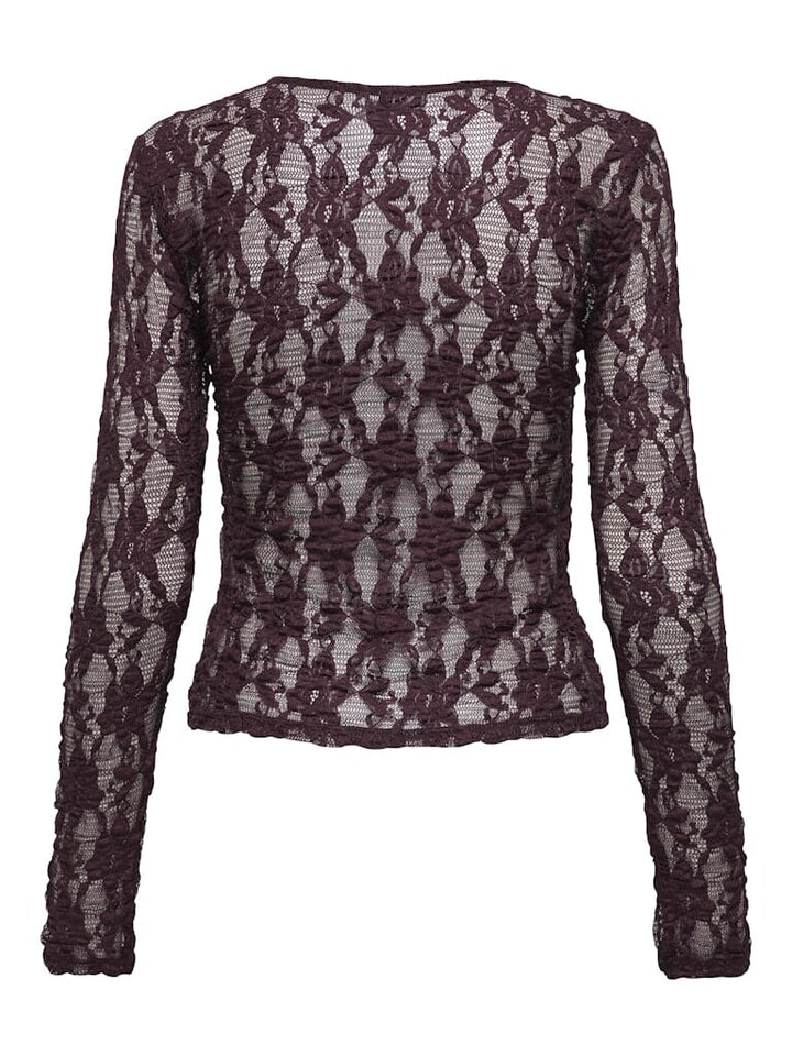 Only - Onlalba L/S Lace Top - 4907618 Decadent Chocolate Bluser 