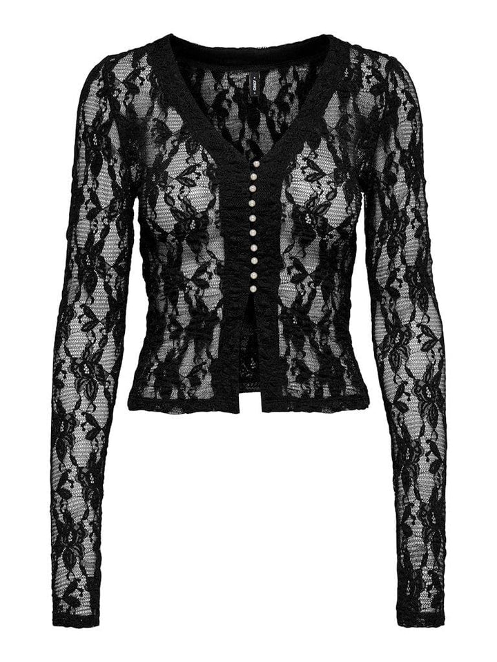 Only - Onlalba L/S V-Neck Lace Top - 4957011 Black Bluser 