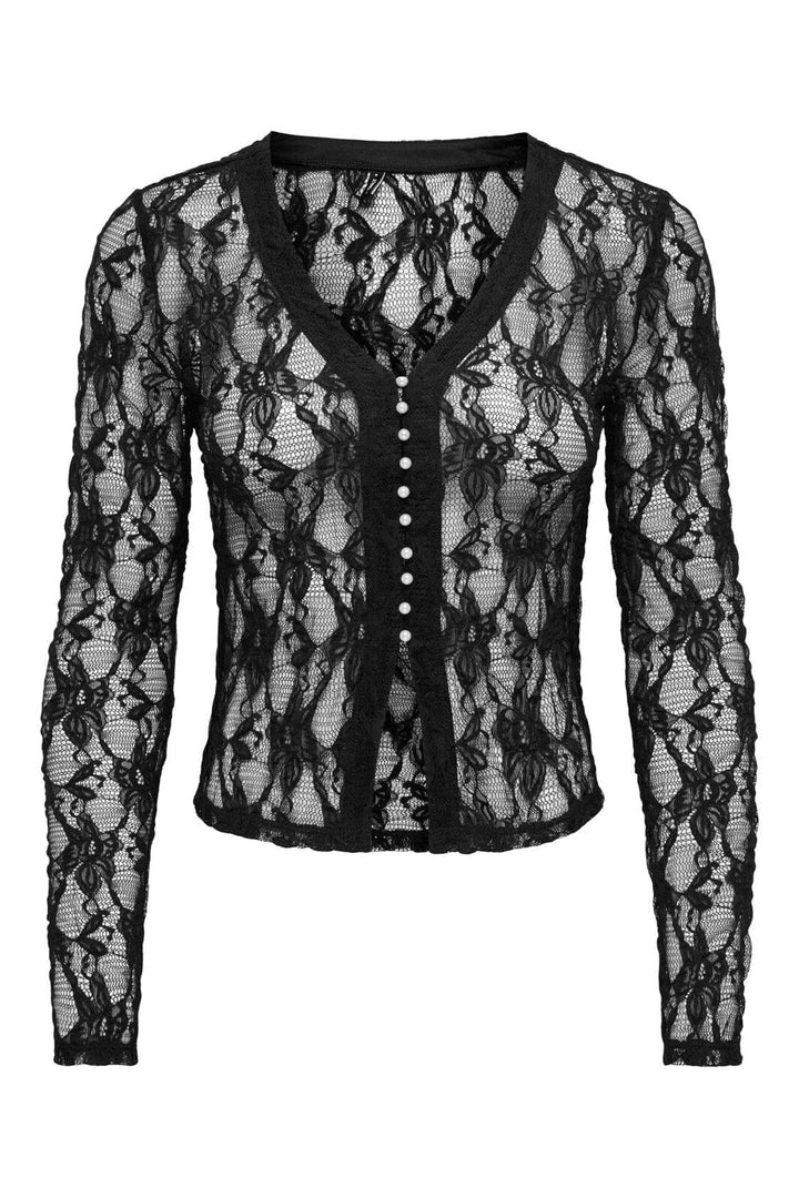 Only - Onlalba L/S V-Neck Lace Top - 5026790 Black Only Stores Buttons