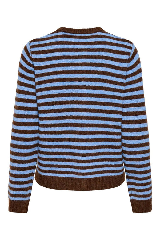 Only - Onlalivia Ls O-Neck Stripe Cardi Knt - 5147496 Coffee Bean Cashmere Blue/Melange