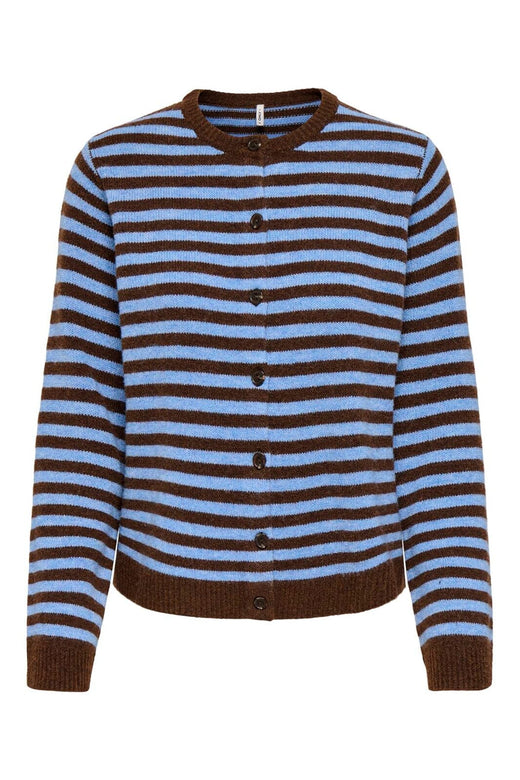 Only - Onlalivia Ls O-Neck Stripe Cardi Knt - 5147496 Coffee Bean Cashmere Blue/Melange