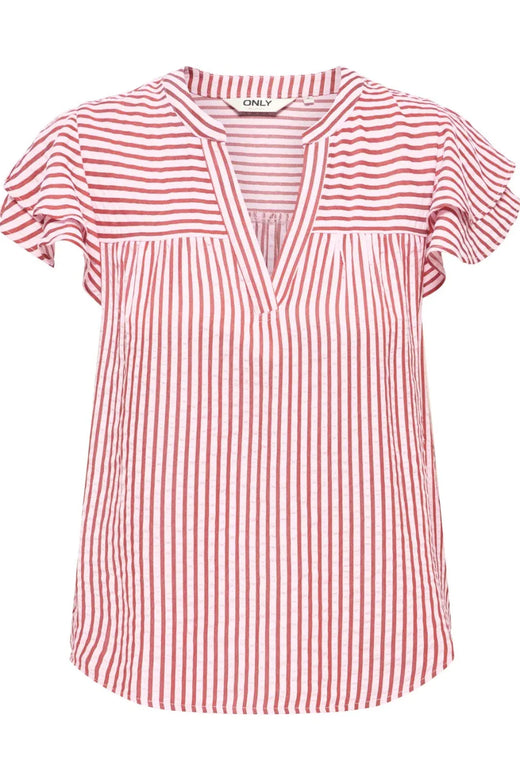 Only - Onlbari Sl Frill V-Neck Top - 5025186 Romance Rose W. Spice Apple Toppe 