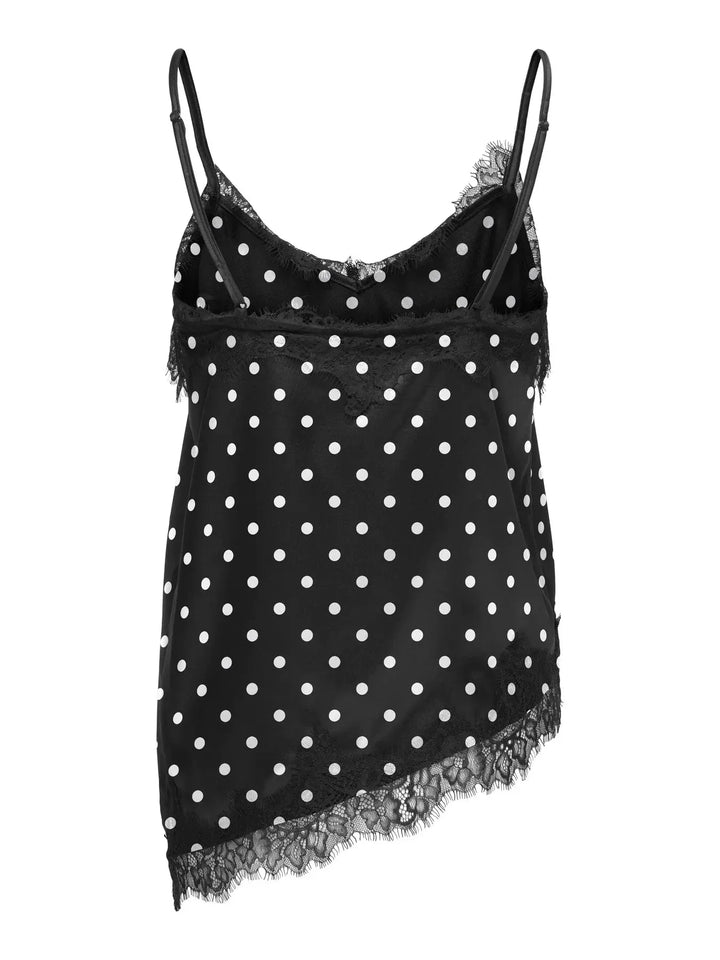 Only - Onlbella Strap Satin Lace Top - 5126119 Black White Dot And Black Lace Toppe 