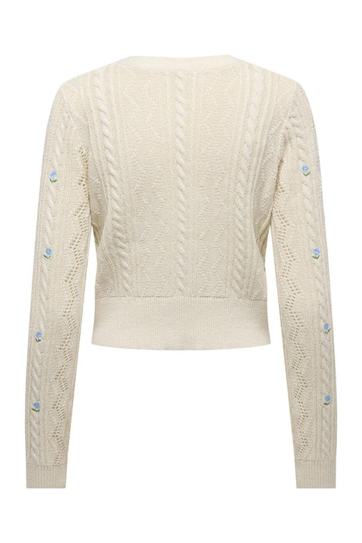 Only - Onlbirtie Ls Emb V-Neck Cardigan Knt - 4981923 Ecru Soft Chambrayfluorite/Flower Emb