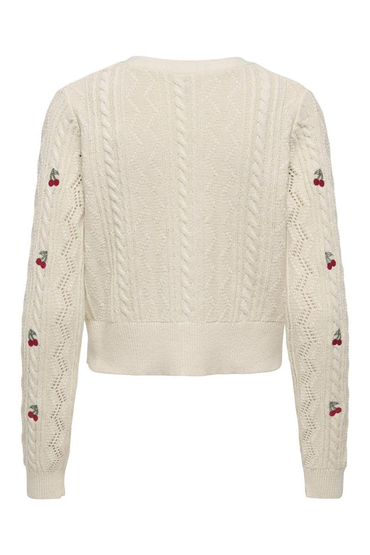 Only - Onlbirtie Ls Emb V-Neck Cardigan Knt - 4982281 Ecru Barbad Cherry/Laurel Wre/Cherry Emb