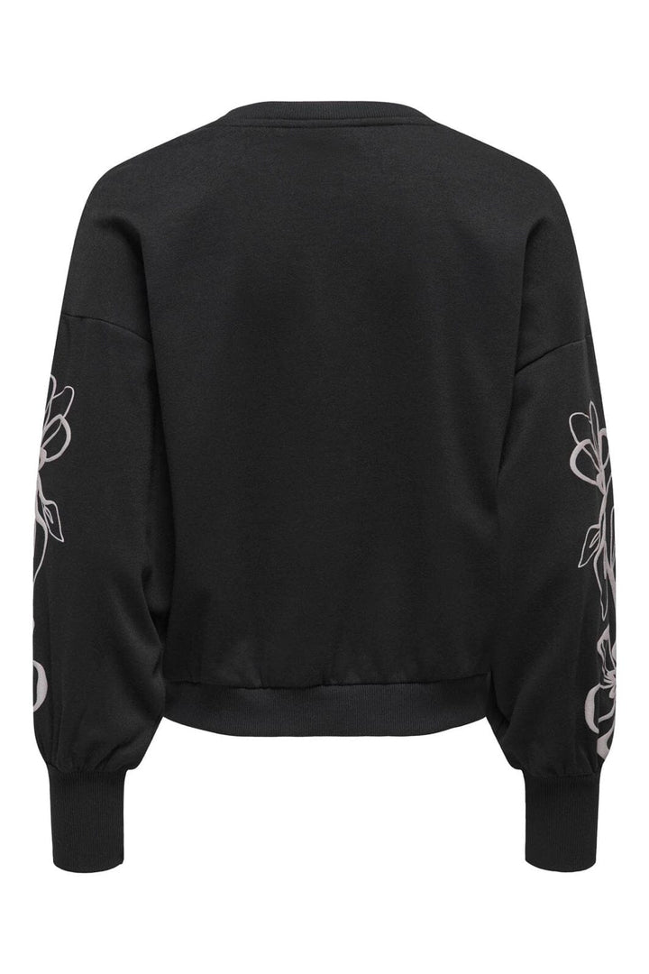 Only - Onlbrooke L/S O-Neck Flower Swt - 4989287 Black Magnolia Flower Sleeve Puff