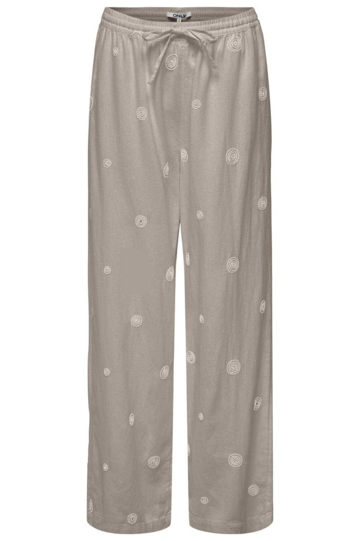 Only - Onlcaro Linen Bl Emb Wide Pant Cc - 4727393 String Pumice Stone Embroidery Bukser 