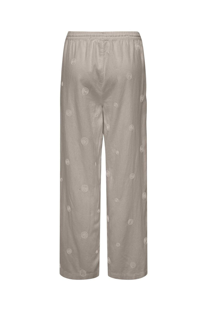 Only - Onlcaro Linen Bl Emb Wide Pant Cc - 4727393 String Pumice Stone Embroidery