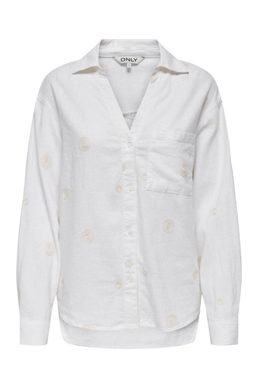 Only - Onlcaro L/S Linen Bl Emb Shirt Cc - 4652331 Bright White Pumice Stone Embroidery