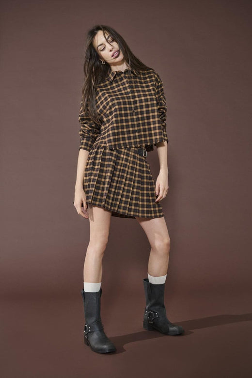 Only - Onlcat Life Plisse Check Skirt - 4859333 Chipmunk Black Coffee