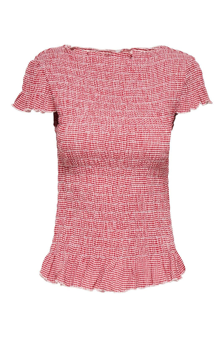 Only - Onlcelle Life Cap Smock Boatneck Top - 4962067 Barbados Cherry Cloud Dancer (Cil) Toppe 