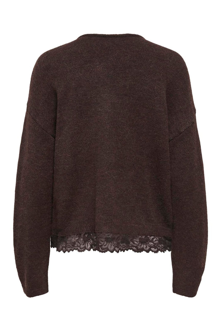 Only - Onlclover Ls Lace V-Neck Reversible Knt - 5149080 Coffee Bean Melange/Dtm Lace