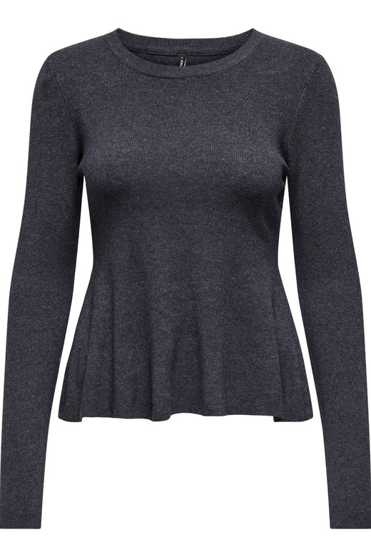 Only - Onlcoco Life Ls Rib Oneck Peplum Cc Knt - 4772493 Ombre Blue Melange Strikbluser 