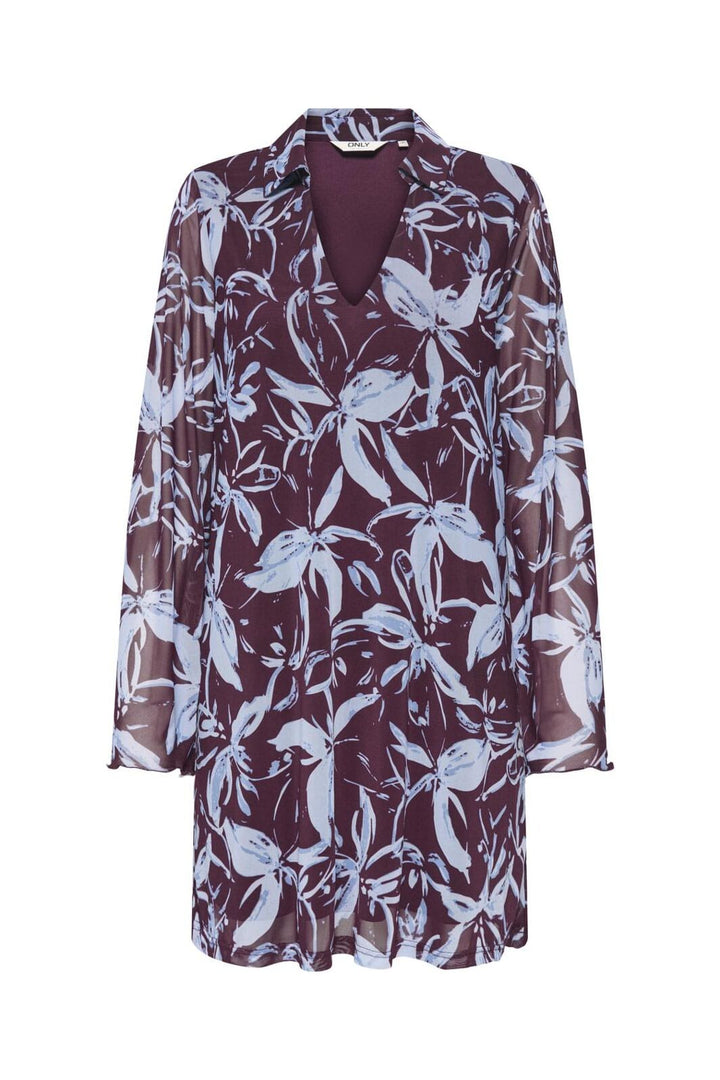 Only - Onlcyril Mesh L/S V-Neck Short Dress - 4963728 Port Royale Blue Flowers