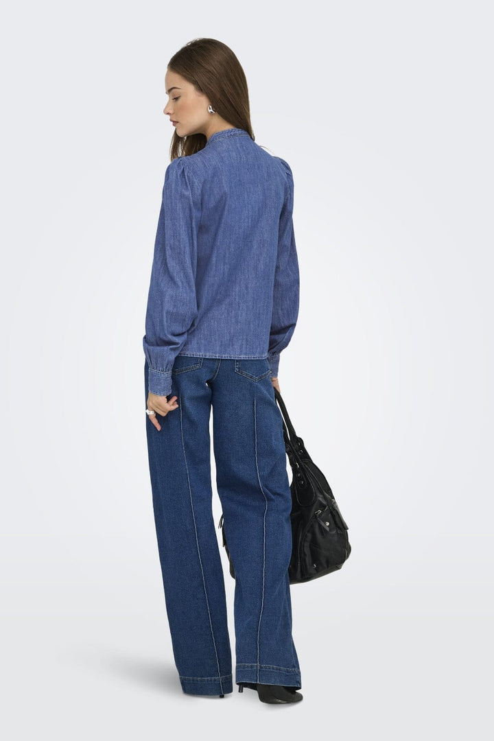 Only - Onldasha-Sevigny L/S Frill Shirt Akm - 4803471 Medium Blue Denim