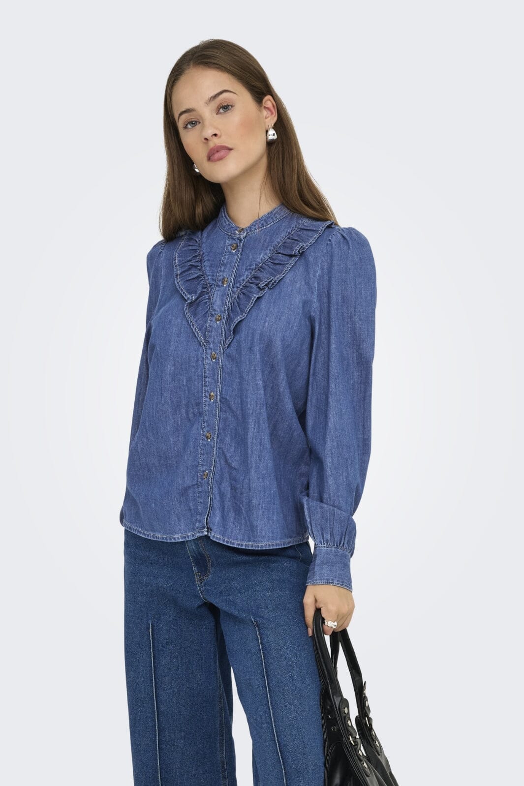 Only - Onldasha-Sevigny L/S Frill Shirt Akm - 4803471 Medium Blue Denim