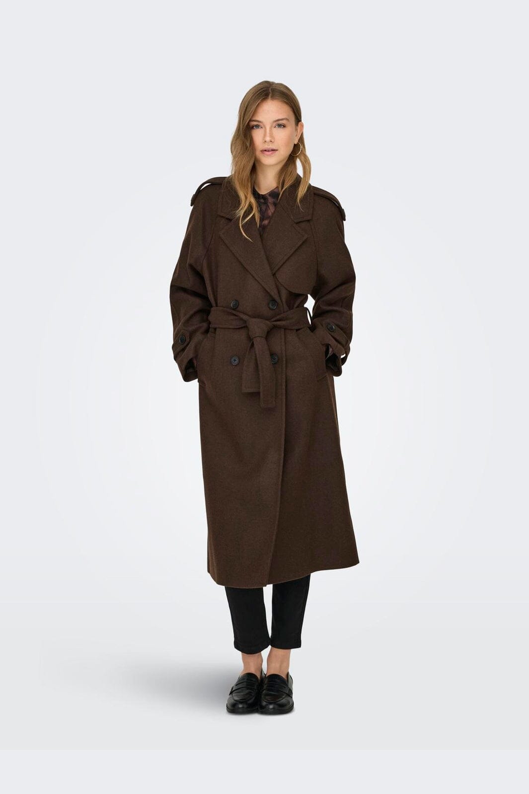 Only - Onldear-Trillion Long Belt Coat - 4961034 Chocolate Brown Melange