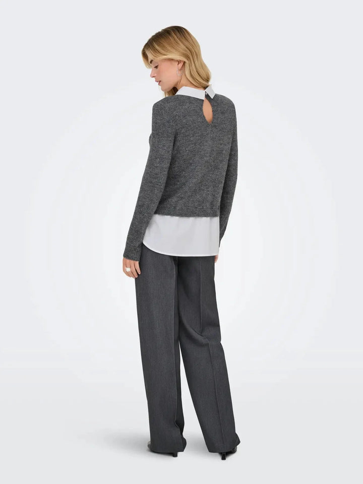 Only - Onldolly Ls Woven Mix Pearl Pull Cc Knt - 4807293 Medium Grey Melange W. Cloud Dancer Woven Mix Strikbluser 