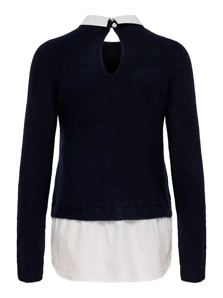 Only - Onldolly Ls Woven Mix Pearl Pull Cc Knt - 4854038 Night Sky W. Cloud Dancer Woven Mix Strikbluser 