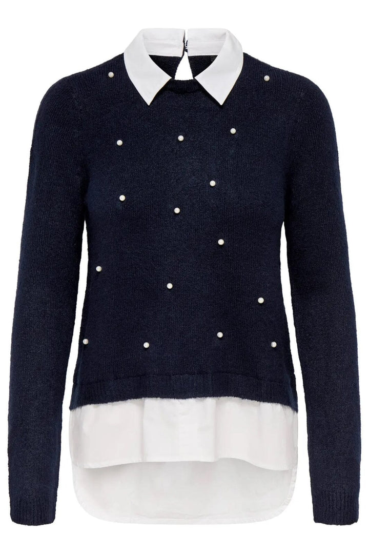 Only - Onldolly Ls Woven Mix Pearl Pull Cc Knt - 4854038 Night Sky W. Cloud Dancer Woven Mix Strikbluser 