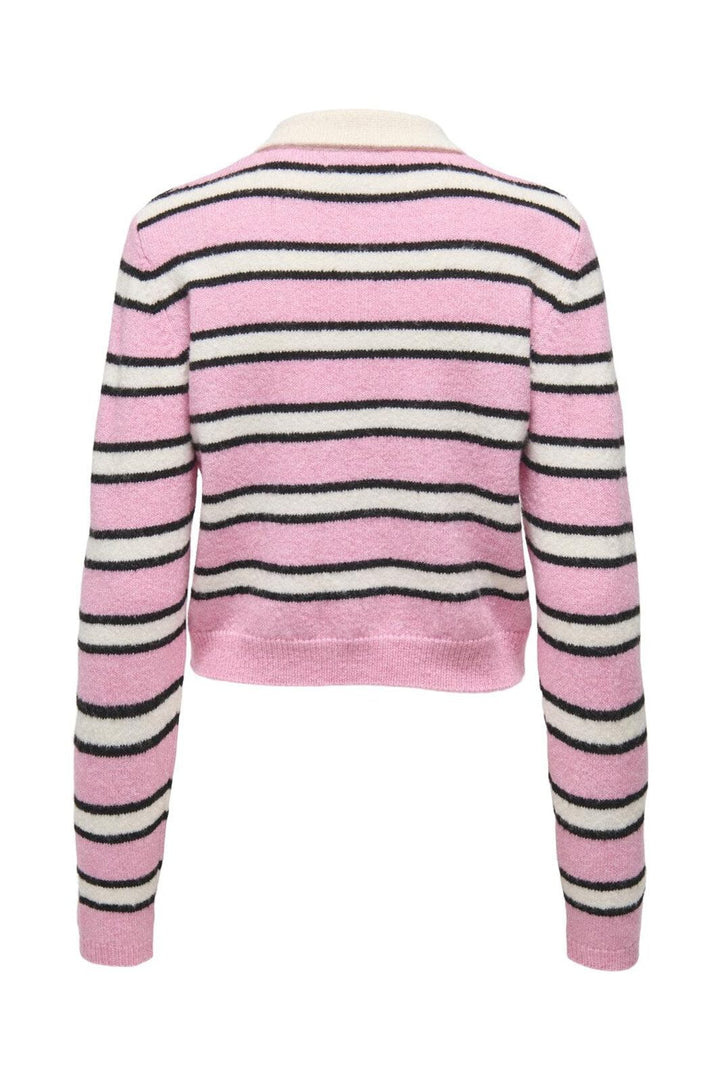 Only - Onlelie Ls Polo Pullover Knt - 4960030 Birch Sea Pink/Black/Blackbuttons