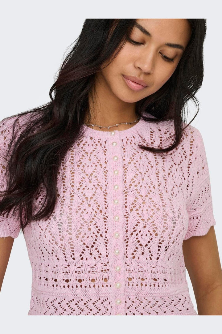 Only - Onlelke Life Ss Pearl Cardigan Cc Knt - 4972394 Romance Rose White Pearl