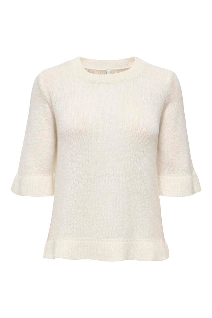 Only - Onlella Ss Frill O-Neck Knt - 4992506 Birch Melange