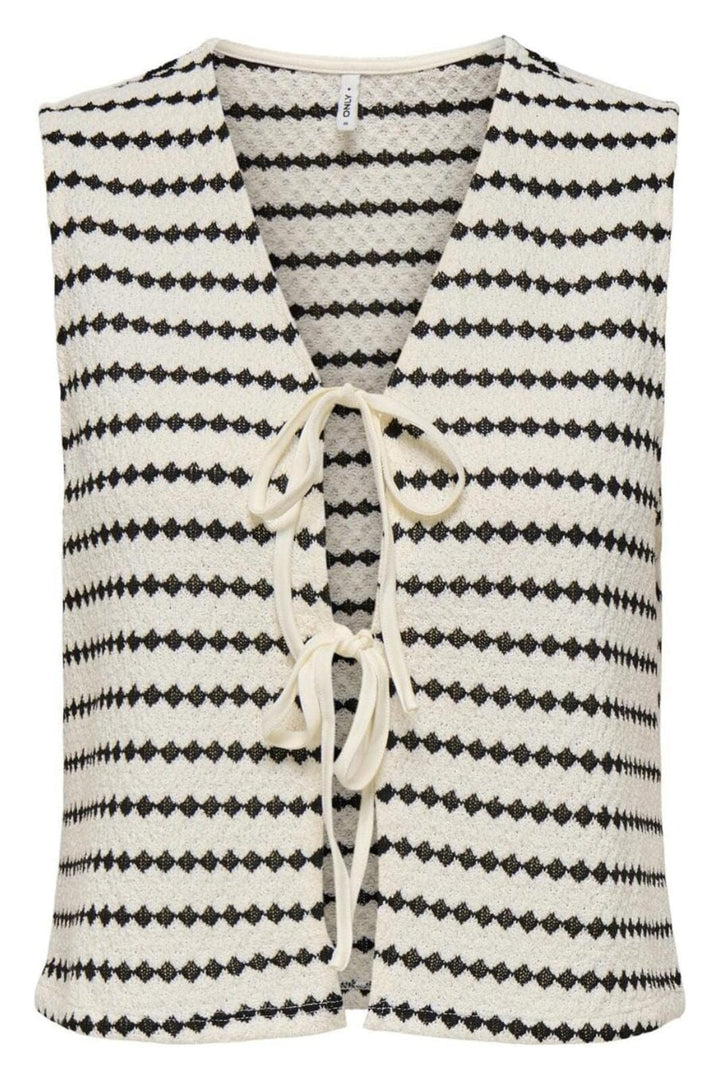 Only - Onleva S/L Short Stripe Vest - 4757606 Cloud Dancer Black Cardigans 