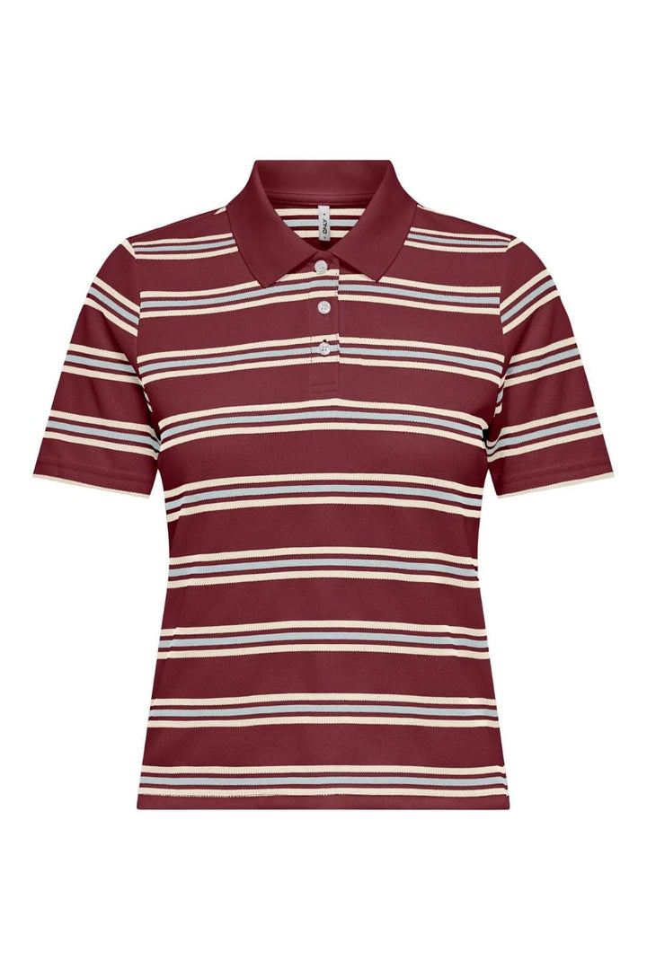 Only - Onlevie S/S Polo Top - 4838423 Ruby Wine Starlight Blue + Antique White (Without Tag)