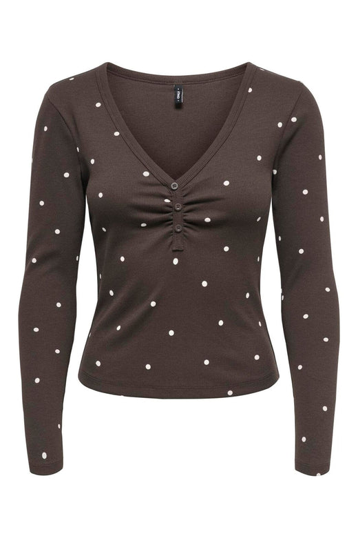 Only - Onlfenja L/S V-Neck Top - 5134740 Coffee Bean Cloud Dancer Dot