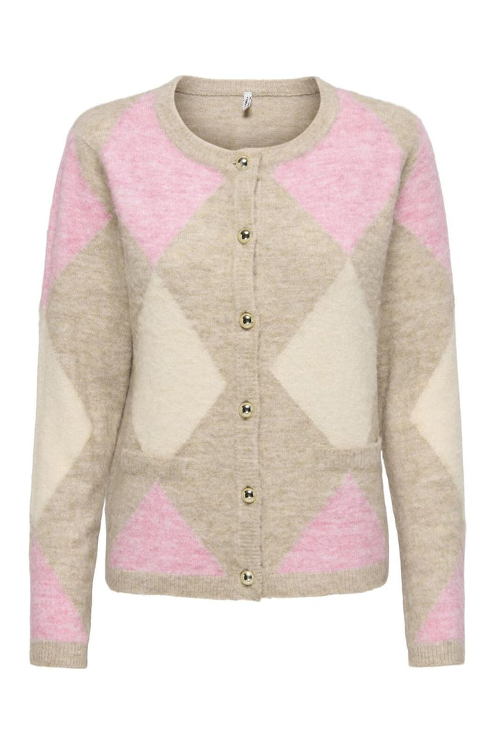 Only - Onlfrida Ls Oneck Button Cardi Knt - 4968126 String Roman Rose/Birch/Mel/Gold Buttons