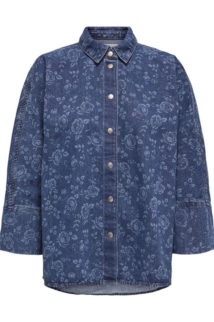 Only - Onlgrace 3/4 Shirt Rose Pim - 4801399 Medium Blue Denim Roses Skjorter 
