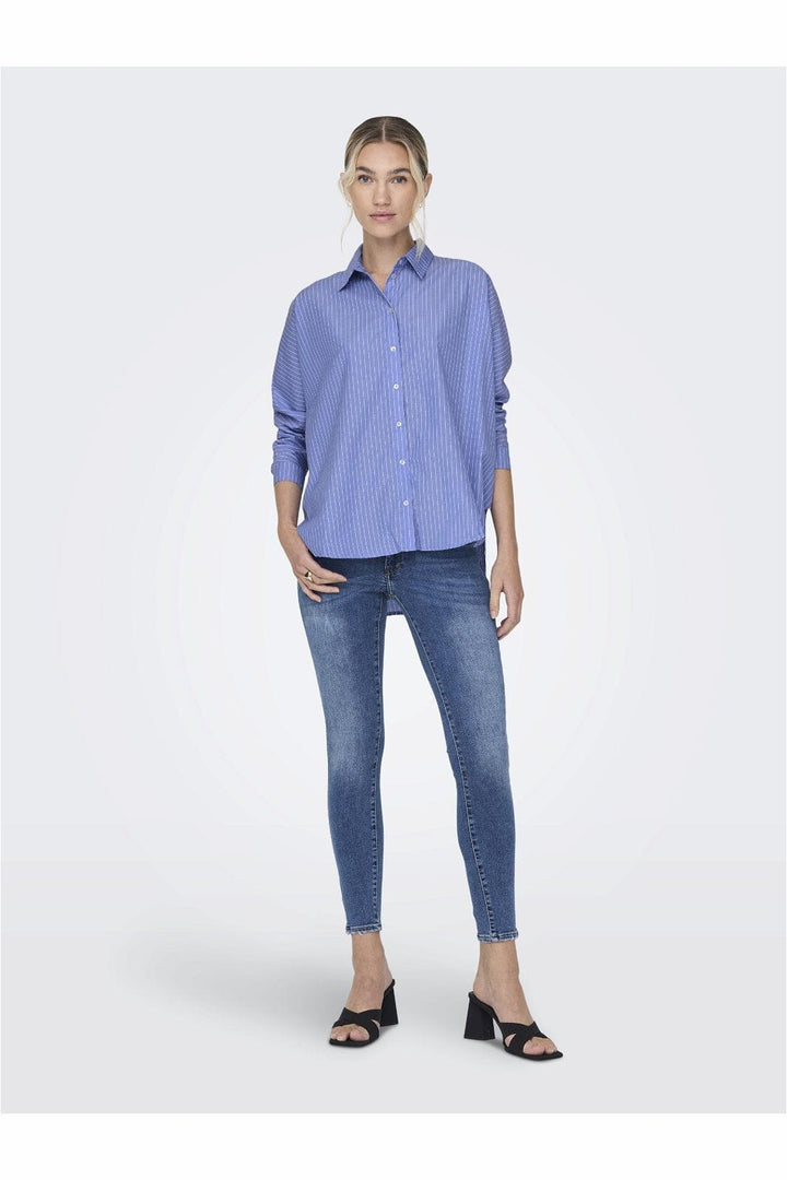 Only - Onlgrace Ls Shirt - 3817811 Moonlight Blue Blue/White