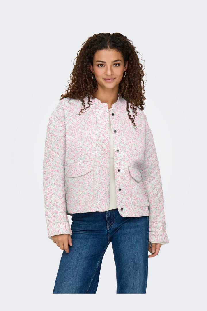 Only - Onlhallie Quilted Jacket - 4983148 Cloud Dancer Pink Ditsy