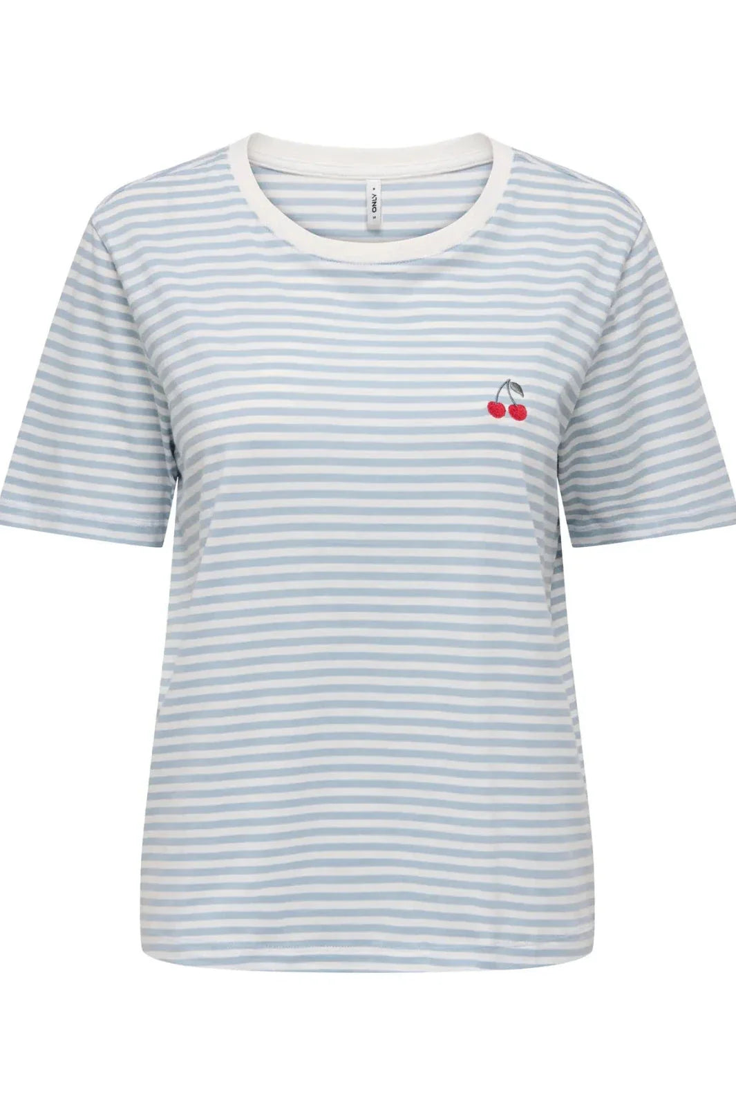 Only - Onlhappy Life S/S Emb Top - 5030049 Cloud Dancer Soft Chambray + Cherry T-shirts 