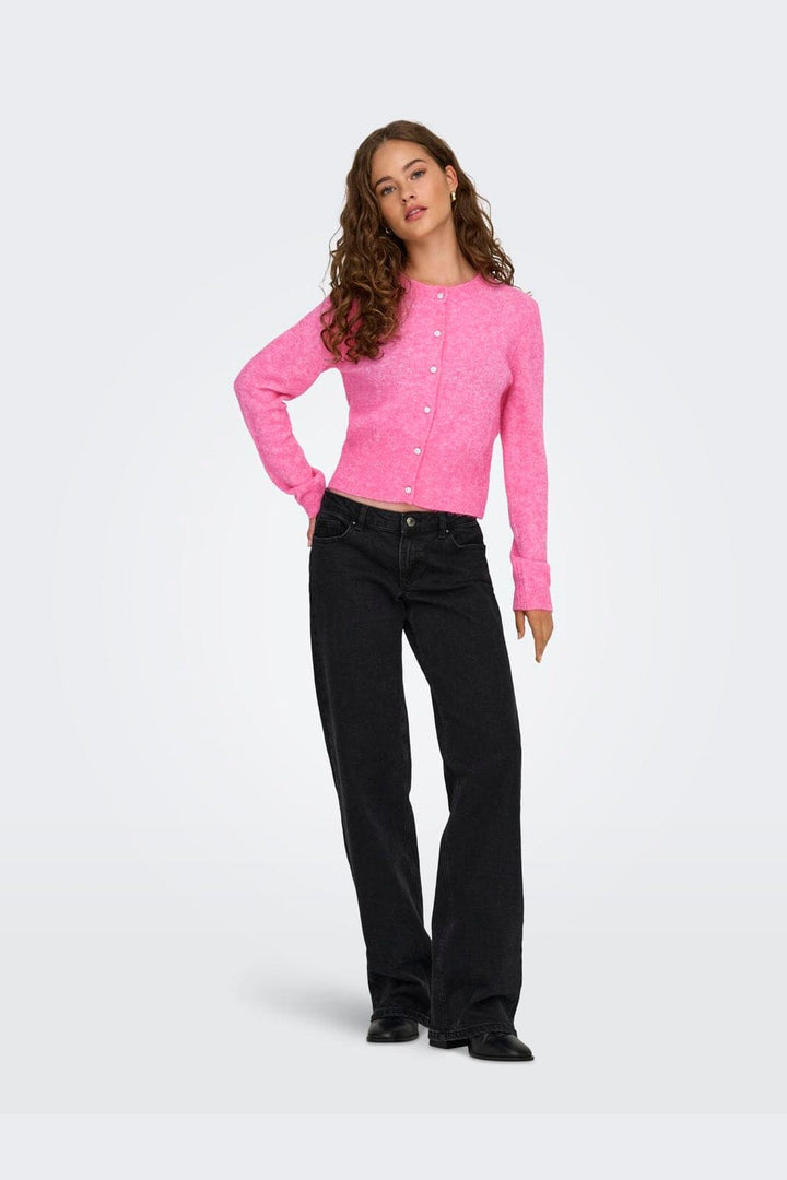 Only - Onlhavanna Ls Button Cardigan Knt - 4927894 Pink Lemonade Melange/Bling Button